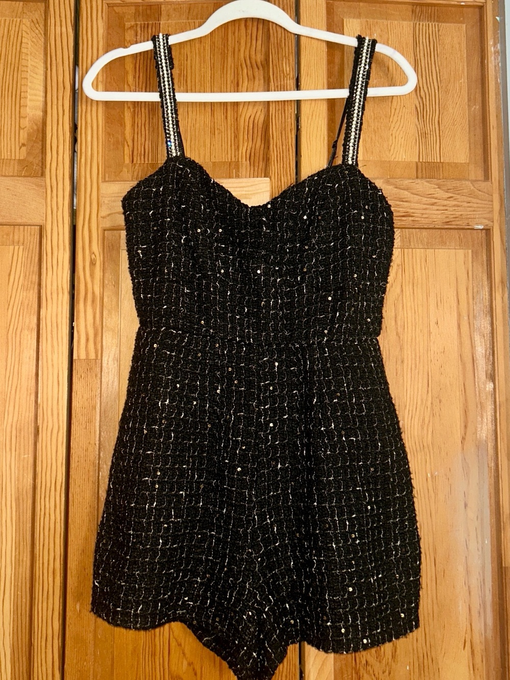 NWT Francesca's Collections Black Tweed Sparkle-Strap Romper